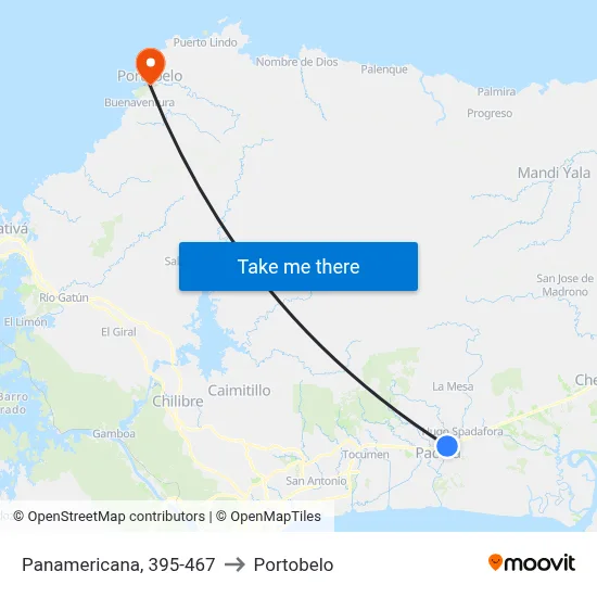 Panamericana, 395-467 to Portobelo map