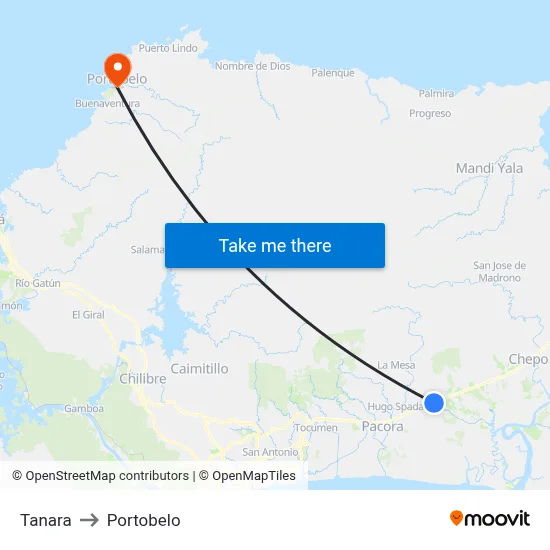 Tanara to Portobelo map