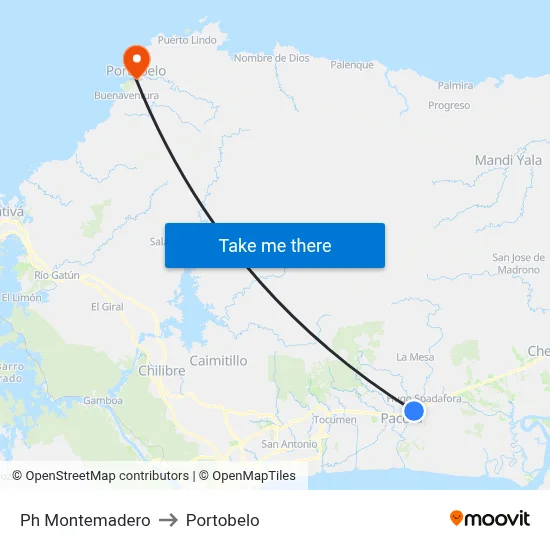 Ph Montemadero to Portobelo map