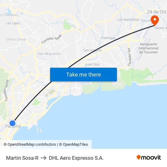 Martin Sosa-R to DHL Aero Expresso S.A. map