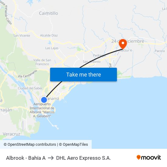 Albrook - Bahía A to DHL Aero Expresso S.A. map