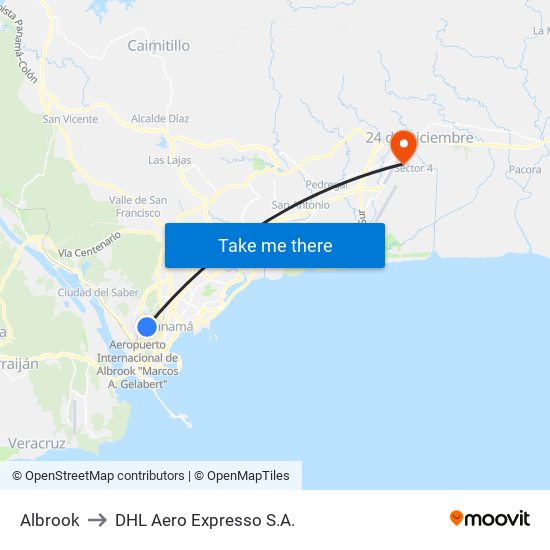 Albrook to DHL Aero Expresso S.A. map