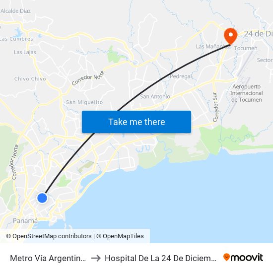 Metro Vía Argentina-I to Hospital De La 24 De Diciembre map