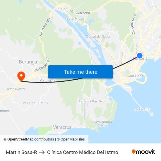 Martin Sosa-R to Clínica Centro Médico Del Istmo map