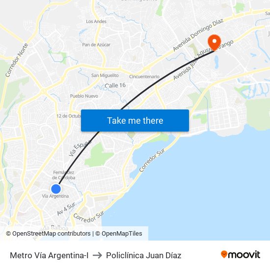 Metro Vía Argentina-I to Policlínica Juan Díaz map