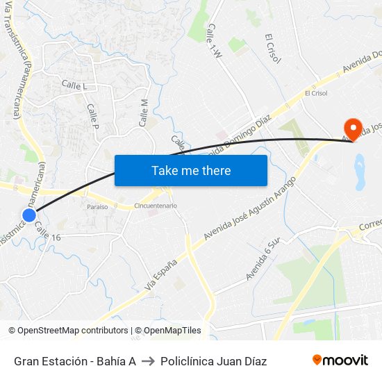 Gran Estación - Bahía A to Policlínica Juan Díaz map