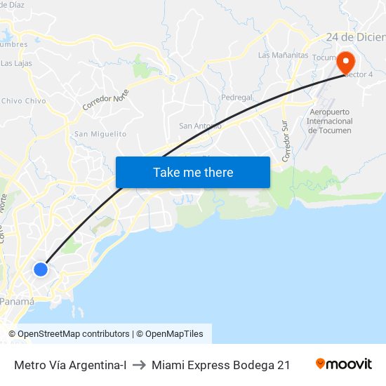 Metro Vía Argentina-I to Miami Express Bodega 21 map