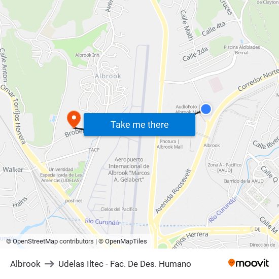 Albrook to Udelas   Iltec - Fac. De Des. Humano map