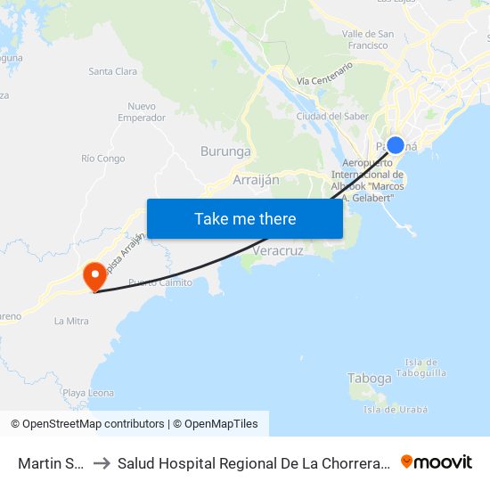 Martin Sosa-R to Salud Hospital Regional De La Chorrera (Nicolas Solano) map