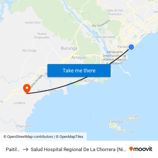 Paitilla-R to Salud Hospital Regional De La Chorrera (Nicolas Solano) map