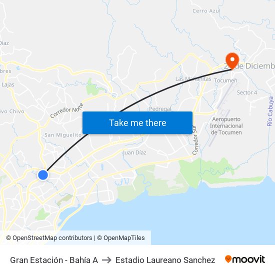 Gran Estación - Bahía A to Estadio Laureano Sanchez map