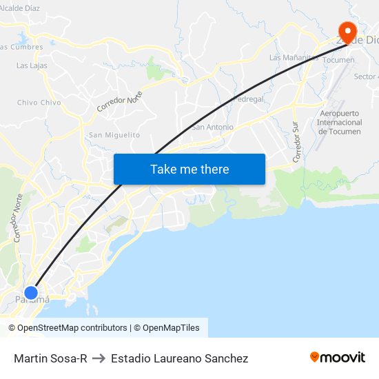 Martin Sosa-R to Estadio Laureano Sanchez map