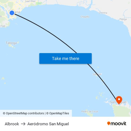 Albrook to Aeródromo San Miguel map