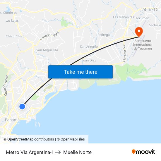 Metro Vía Argentina-I to Muelle Norte map