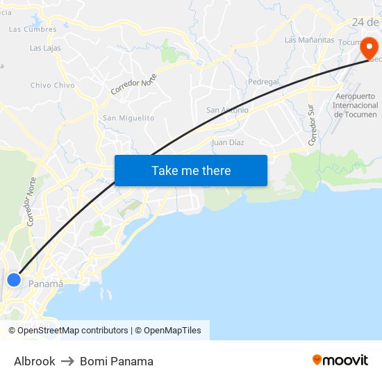 Albrook to Bomi Panama map
