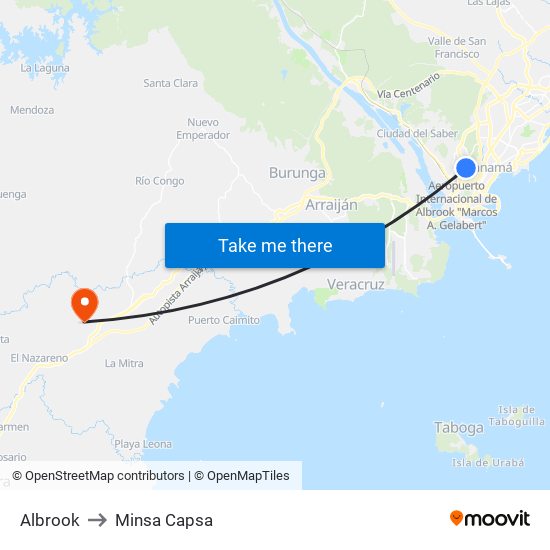 Albrook to Minsa Capsa map