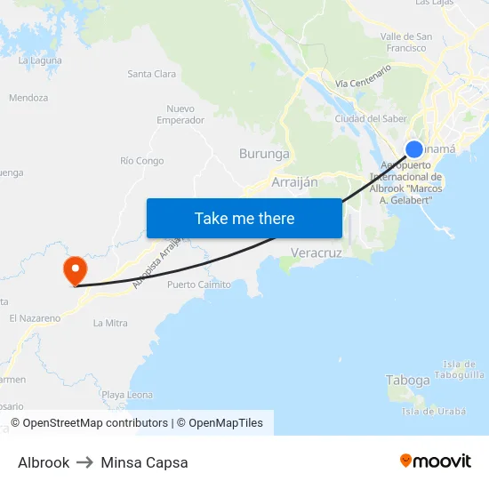 Albrook to Minsa Capsa map