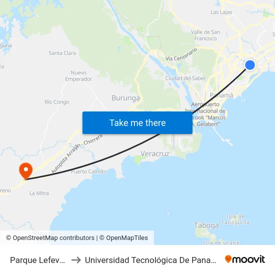 Parque Lefevre 75 to Universidad Tecnológica De Panamá Oeste map