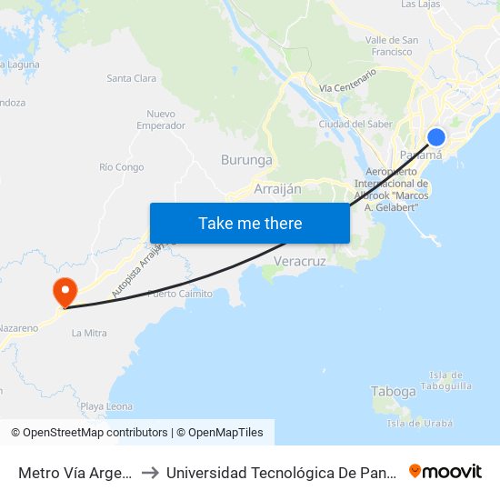 Metro Vía Argentina-I to Universidad Tecnológica De Panamá Oeste map