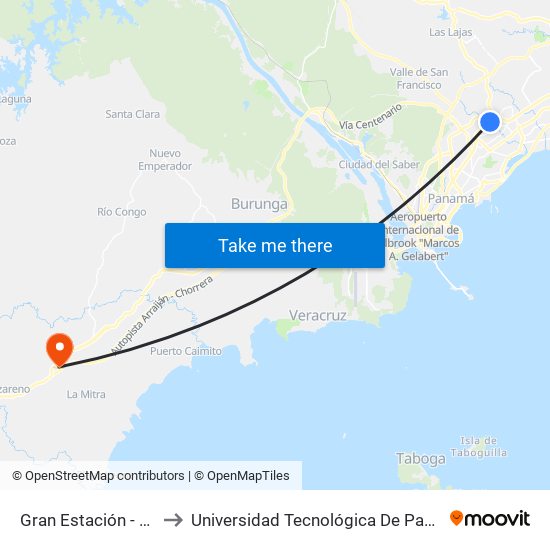 Gran Estación - Bahía A to Universidad Tecnológica De Panamá Oeste map