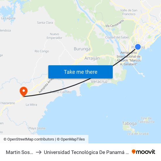 Martin Sosa-R to Universidad Tecnológica De Panamá Oeste map