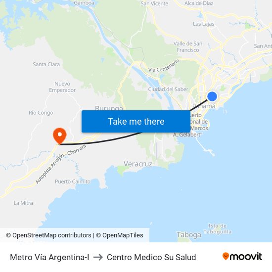 Metro Vía Argentina-I to Centro Medico Su Salud map