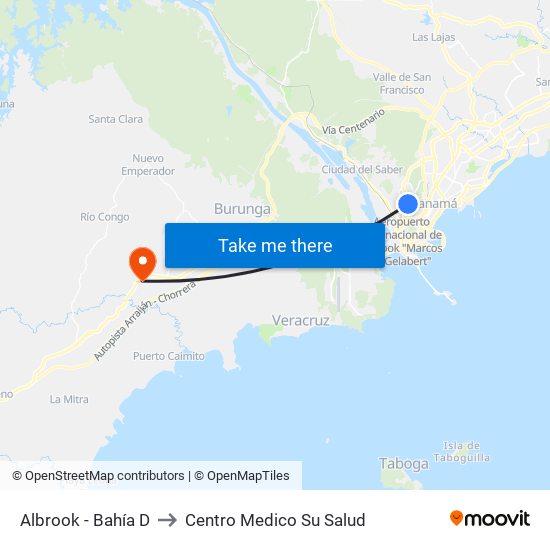 Albrook - Bahía D to Centro Medico Su Salud map