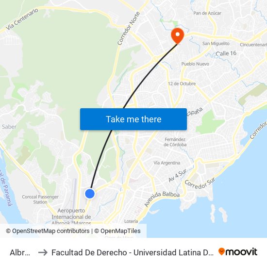 Albrook to Facultad De Derecho - Universidad Latina De Panamá map