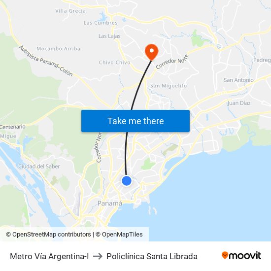 Metro Vía Argentina-I to Policlínica Santa Librada map