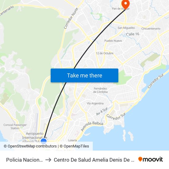 Policia Nacional-I to Centro De Salud Amelia Denis De Icaza map