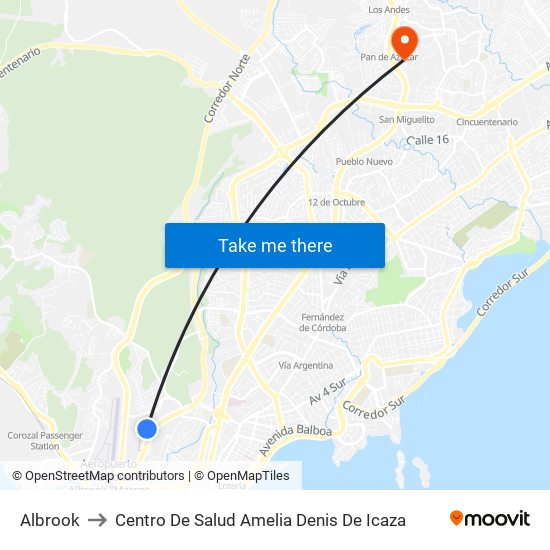 Albrook to Centro De Salud Amelia Denis De Icaza map