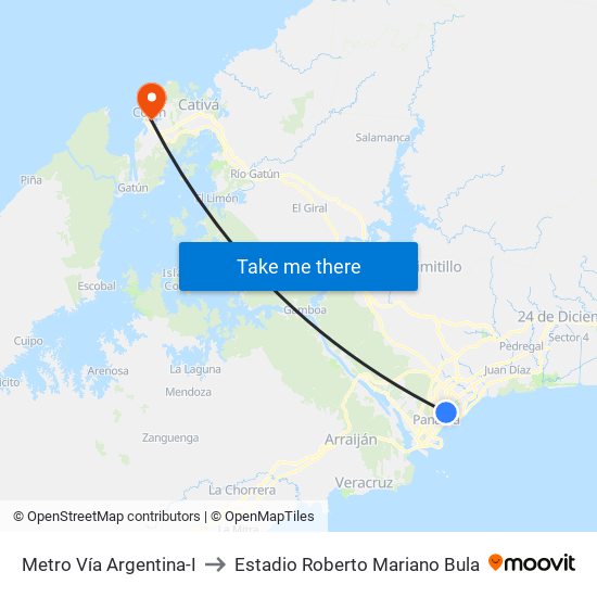 Metro Vía Argentina-I to Estadio Roberto Mariano Bula map