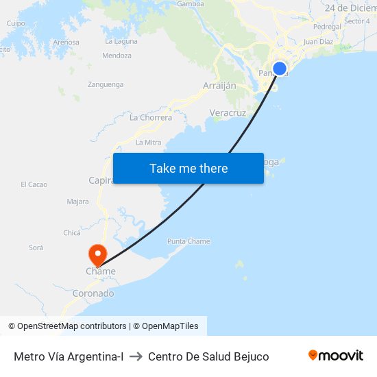 Metro Vía Argentina-I to Centro De Salud Bejuco map