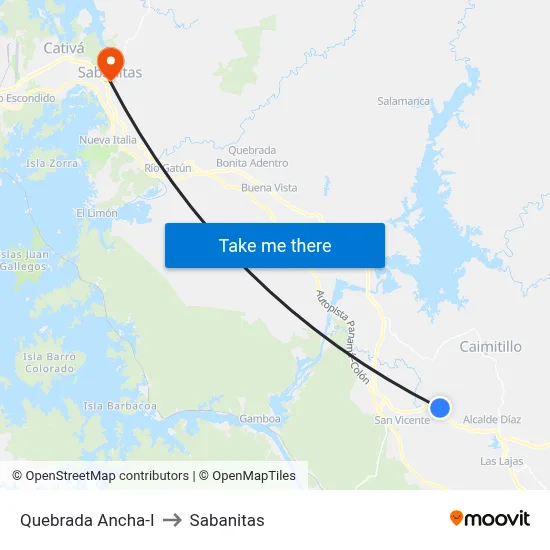 Quebrada Ancha-I to Sabanitas map