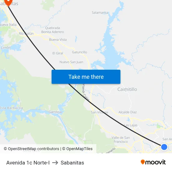 Avenida 1c Norte-I to Sabanitas map