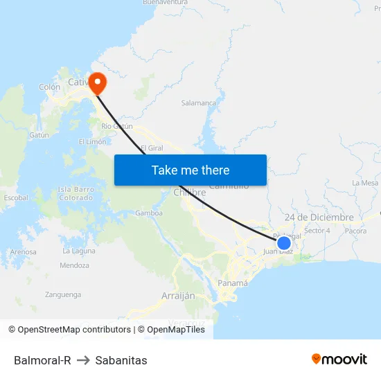 Balmoral-R to Sabanitas map