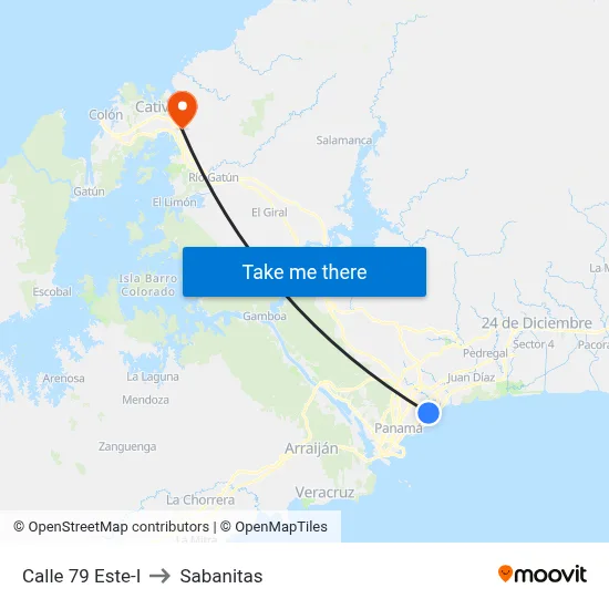Calle 79 Este-I to Sabanitas map