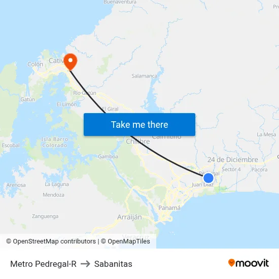 Metro Pedregal-R to Sabanitas map