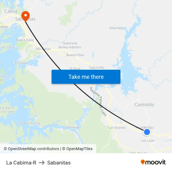 La Cabima-R to Sabanitas map