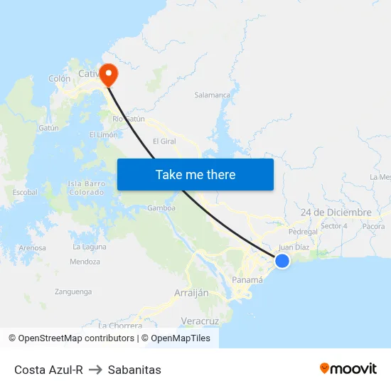 Costa Azul-R to Sabanitas map