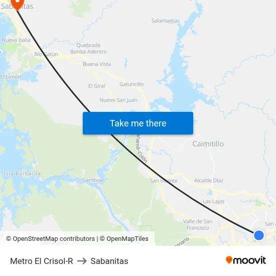 Metro El Crisol-R to Sabanitas map