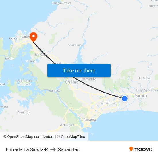 Entrada La Siesta-R to Sabanitas map