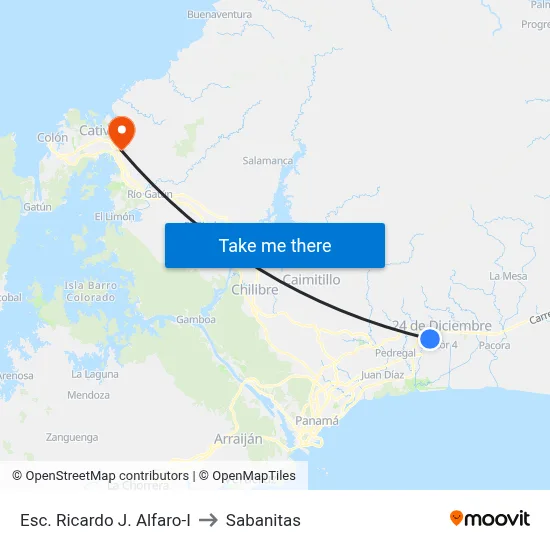 Esc. Ricardo J. Alfaro-I to Sabanitas map