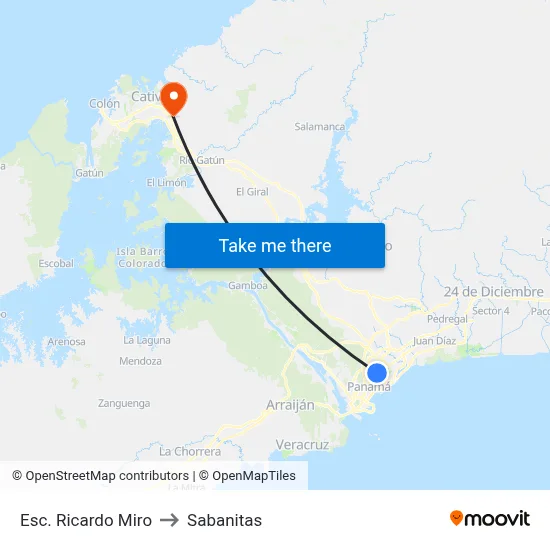 Esc. Ricardo Miro to Sabanitas map