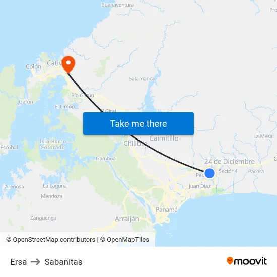 Ersa to Sabanitas map