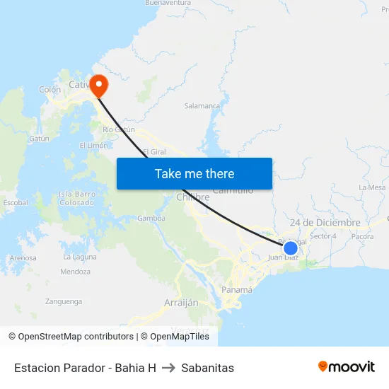 Estacion Parador - Bahia H to Sabanitas map