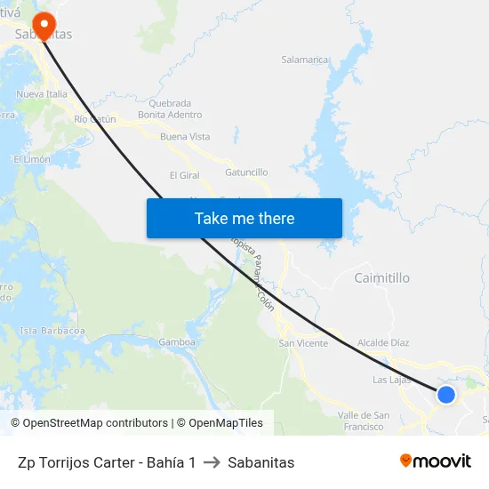 Zp Torrijos Carter - Bahía 1 to Sabanitas map