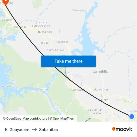 El Guayacan-I to Sabanitas map