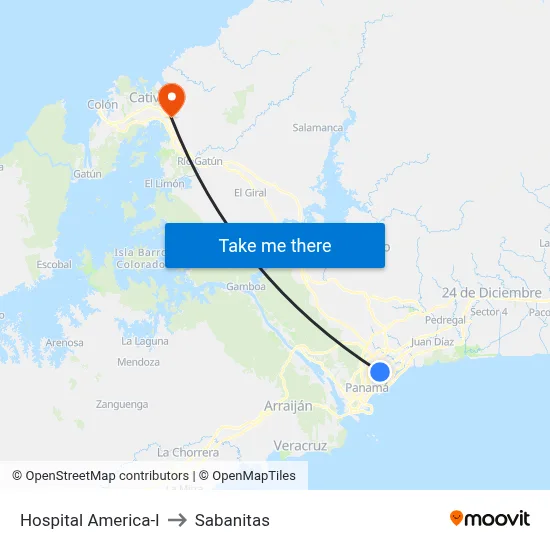 Hospital America-I to Sabanitas map