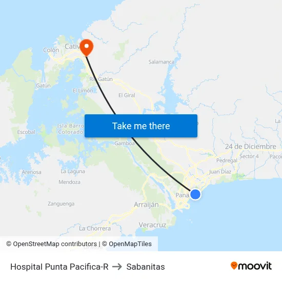 Hospital Punta Pacifica-R to Sabanitas map
